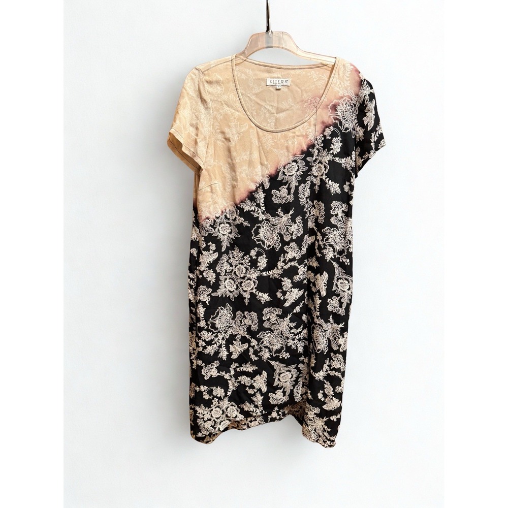 Citron Santa Monica Short Sleeve Flattering Printed Shift ‎ Dress pockets Large